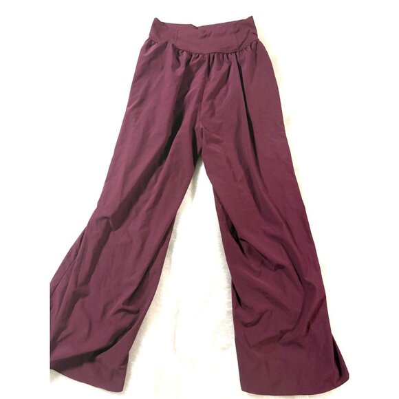 Wide-Leg Burgundy Athletic Pants Overlap Detail High Waist Elastic Blend Size M - Picture 4 of 8